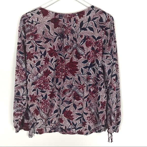 Lucky Brand Floral Boho Romantic Blouse Keyhole Long Sleeve Top M - Picture 6 of 8